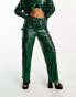 Фото #4 товара Extro & Vert wide leg sequin cargo trousers co-ord in emerald green