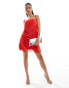 Фото #4 товара ASOS DESIGN draped mesh overlay scuba bandeau mini dress in red