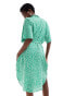 Фото #3 товара Monki tie waist midi shirt dress in green meadow print exclusive to ASOS