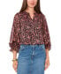 Women's Printed Split-Neck Smocked-Cuff Top