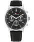 ფოტო #1 პროდუქტის Men's Multifunction Black Leather Watch 43mm
