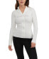 Women's Ribbed Zip Front Sweater with Fold Over Collar
