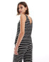 New Look stripe rib v-neck co ord in black