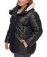 ფოტო #3 პროდუქტის Women's Plus Size Faux-Leather Faux-Shearling Hooded Anorak Puffer Coat
