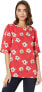 Bobeau 166726 Womens Poppy Floral Elbow Sleeve Blouse Red/Ivory Size Medium