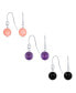 ფოტო #1 პროდუქტის Set of Three Black Onyx Pink Coral Purple Amethyst Bead Ball Dangle French Fish Hook Wire Earrings For Women Teen .925 Sterling Silver