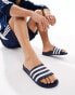 adidas Swim Adilette white stripe sliders in navy