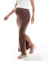 Mamalicious Maternity soft ribbed stretch maxi skirt with side split in brown