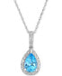 ფოტო #1 პროდუქტის Blue Topaz (1-1/2 ct. t.w.) & Diamond (1/10 ct. tw.) Pear Halo Pendant Necklace in 14k White Gold, 16" + 2" extender