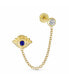 ფოტო #1 პროდუქტის Genuine Tiny Yellow 10K Gold Spiritual Blue CZ Protection Amulet Double Piercing 1 Piece Chain Evil Eye Stud Earring Ear Lobe Cartilage For Women