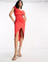 Фото #8 товара ASOS DESIGN drape satin wrap midi dress in red