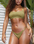 Фото #4 товара Wolf & Whistle x Malaika Terry Exclusive mix and match high leg tanga bikini bottom in khaki crinkle