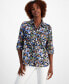 Women's Cotton Floral-Print Roll-Tab Shirt