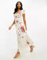 River Island Petite tie back embroidered floral maxi dress in cream