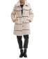 Womens Faux-Leather Trim Faux-Fur Coat