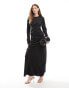 Фото #2 товара ASOS DESIGN satin long sleeve pleated front maxi dress in black