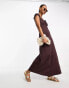 ASOS DESIGN cap sleeve ruched midi dress with tie detail in chocolate 32 - фото #8