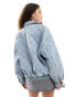 Lioness denim quilted bomber jacket in blue