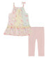 ფოტო #1 პროდუქტის Little Girls Floral Georgette Babydoll Tunic Top and Capri Leggings, 2 Piece Set
