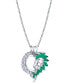 ფოტო #2 პროდუქტის Emerald (1 ct. t.w.) & Diamond (1/20 ct. t.w.) Open Heart 18" Pendant Necklace in Sterling Silver