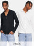ASOS Design 2 pack long sleeve jersey shirt in white and black