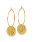 ფოტო #3 პროდუქტის Stainless Steel Textured Yellow plated Leaf Hoop Earrings