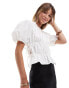 Фото #1 товара ASOS DESIGN tie side ruched top with puff sleeves in white