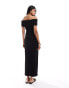 Pieces jersey off shoulder ribbed maxi dress in black