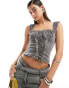 Lioness denim tie up corset top with lace trim co-ord in washed grey Verwaschenes Grau, XL - EU 42 - фото #1