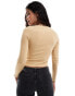 Фото #4 товара Vero Moda square neck jersey top with lettuce edge detail in beige