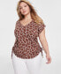 Plus Size Animal-Print Ruched Side-Tie V-Neck Blouse, Created for Macy's