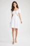 A Kesim V Yaka Keten Görünümlü Kısa Kollu Beyaz Mini Elbise Y7871az22sm