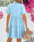 Women's Blue Round Neck Short Sleeve Drop Shoulder Mini Beach Dress