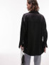 Topshop long sleeve satin shirt in black