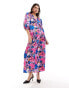 Vila satin wrap maxi dress in purple floral print