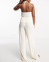 Фото #2 товара Loungeable crinkle velour halter and wide leg trouser pyjama set in ivory