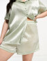 Loungeable Curve bridesmaid taffeta short sleeve revere shirt and short set in sage green