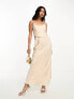 Фото #1 товара ASOS DESIGN bandeau contrast fabric slip maxi dress with corset detail in gold