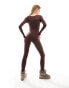 Missyempire seamless long sleeve plunge jumpsuit in chocolate