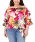 ფოტო #1 პროდუქტის Women's Floral Off The Shoulder Bubble Sleeve Tie Front Blouse