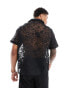 ASOS DESIGN boxy relaxed deep revere all over embroidered shirt in black Черный, 2XL - Chest 46-48 - фото #8