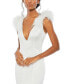 Фото #3 товара Women's Feather Shoulder V Neck Column Gown