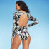 Фото #3 товара Women's Tropical Print Long Sleeve One Piece Swimsuit - Kona Sol Black XL