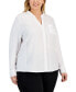 Фото #1 товара Plus Size Knit Combo Button Down Shirt
