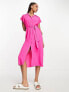 Фото #1 товара New Look button through midi shirt dress in bright pink