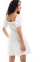 Pimkie lace up puff sleeve mini dress in white weiß, L - фото #2