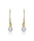 ფოტო #2 პროდუქტის Sterling Silver Gold Plated with Genuine Freshwater Round Pearl Hoop Earrings