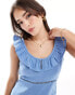 Фото #4 товара Wednesday's Girl frill detail mini sun dress in denim blue