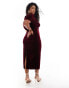 Фото #3 товара ASOS DESIGN Curve dramatic neckline velvet midi dress in burgundy