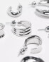 Topshop Martha pack of 4 mixed hoop earrings in silver tone